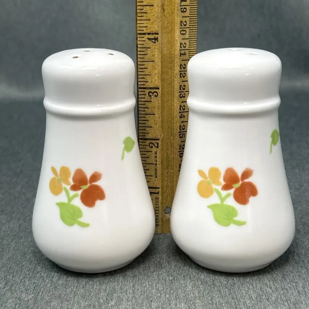 Vintage Noritake Japan Flower Power Salt and Pepper Shakers Milk Glass Orange